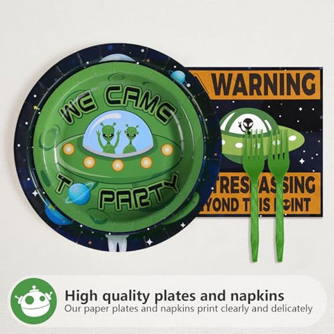96 Pcs Aliens Birthday Party Plates and Napkins - Grencian