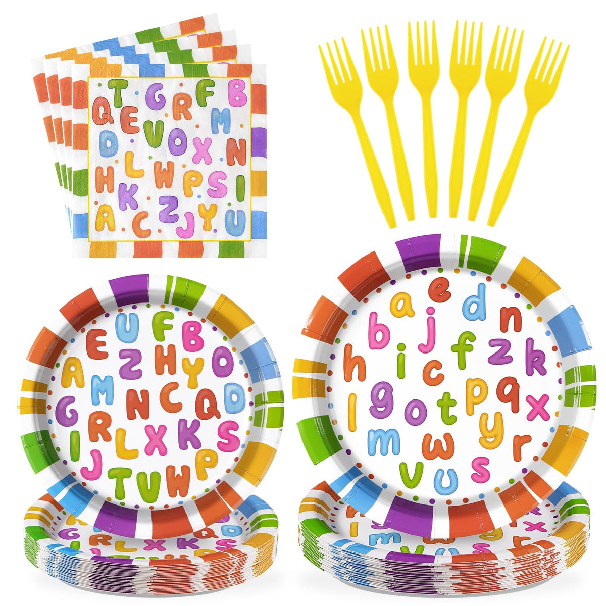 96 Pcs Alphabet Number Party Plates and Napkins - Grencian