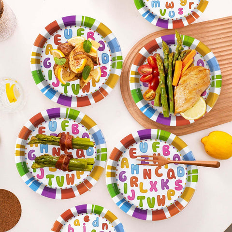 96 Pcs Alphabet Number Party Plates and Napkins - Grencian