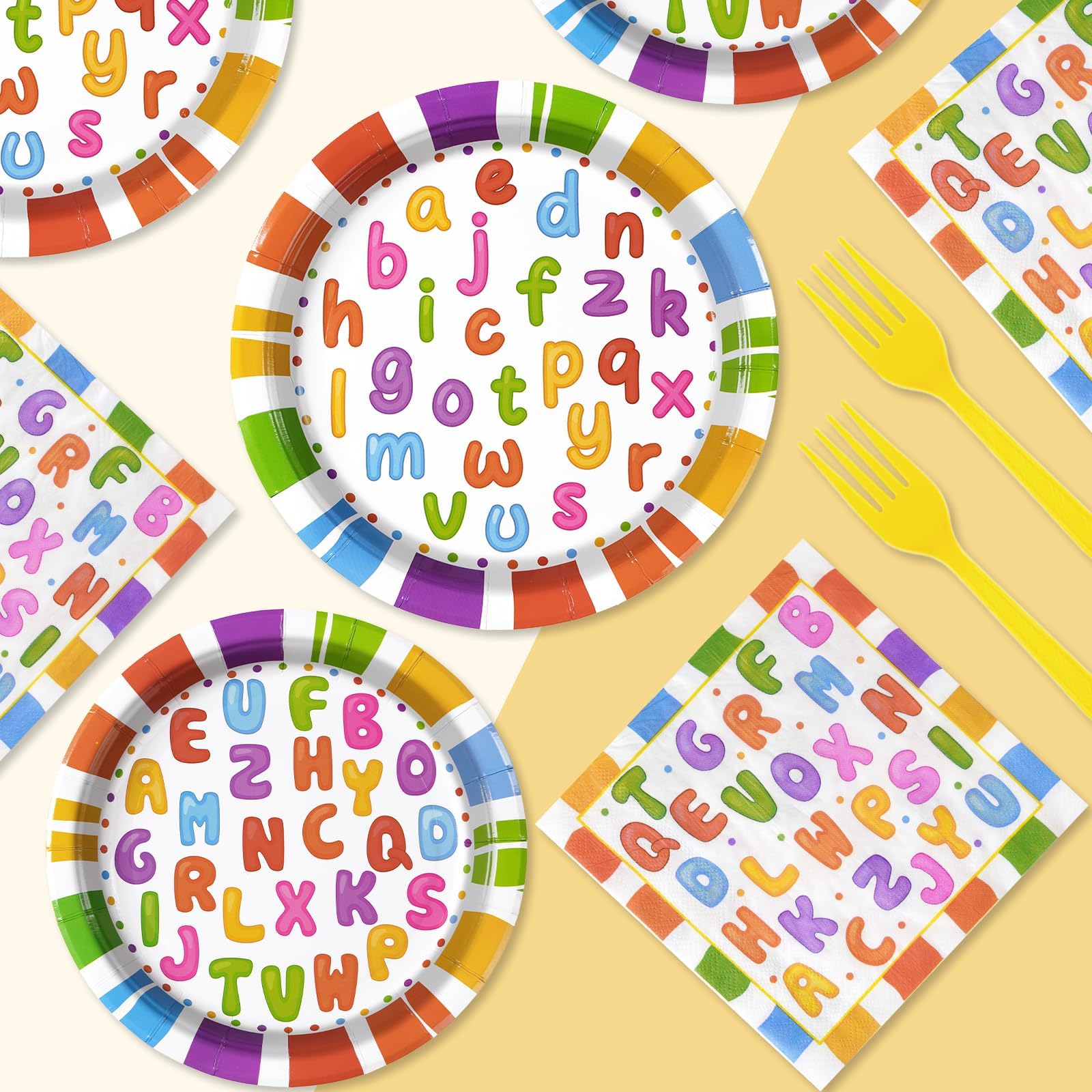96 Pcs Alphabet Number Party Plates and Napkins - Grencian
