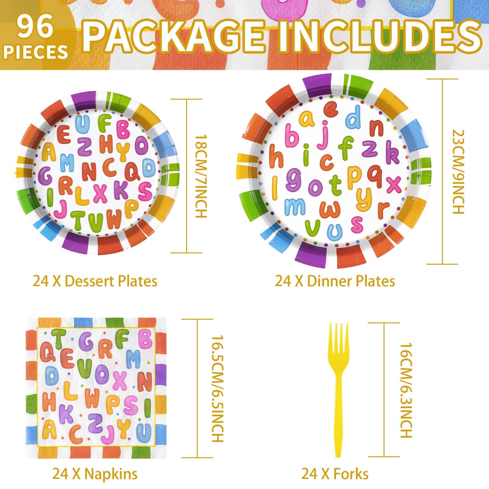 96 Pcs Alphabet Number Party Plates and Napkins - Grencian