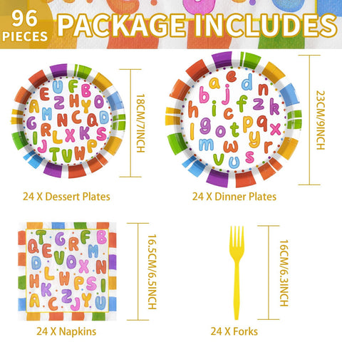 96 Pcs Alphabet Number Party Plates and Napkins - Grencian