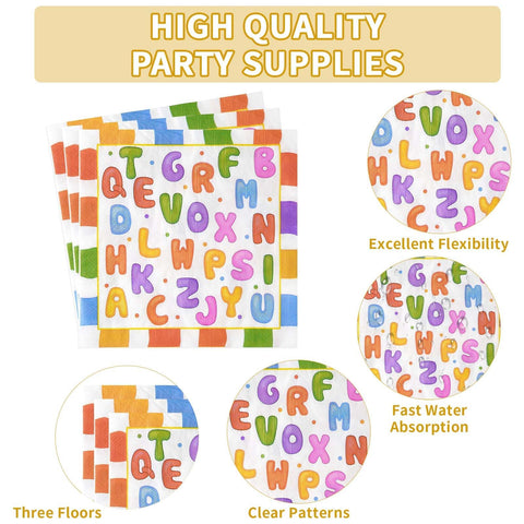 96 Pcs Alphabet Number Party Plates and Napkins - Grencian
