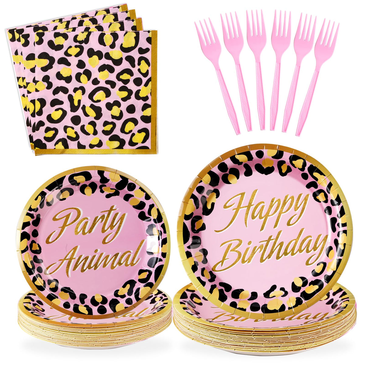 96 Pcs Animal Leopard Print Party Plates and Napkins - Grencian