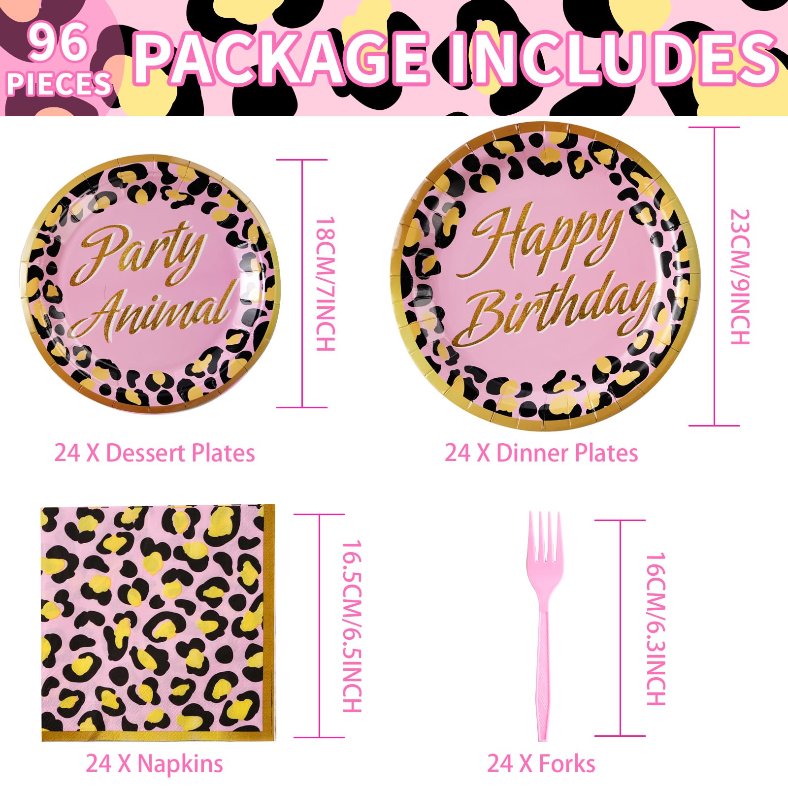 96 Pcs Animal Leopard Print Party Plates and Napkins - Grencian