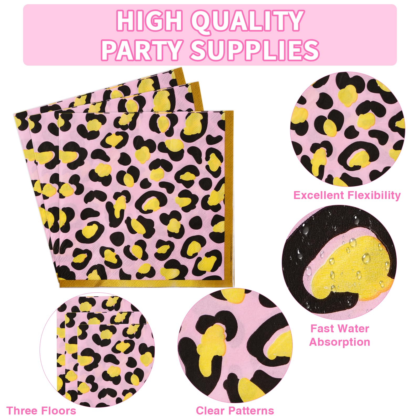 96 Pcs Animal Leopard Print Party Plates and Napkins - Grencian