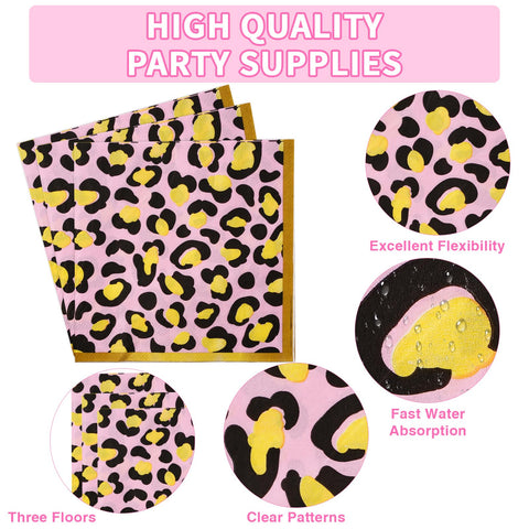 96 Pcs Animal Leopard Print Party Plates and Napkins - Grencian