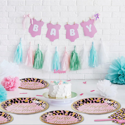 96 Pcs Animal Leopard Print Party Plates and Napkins - Grencian