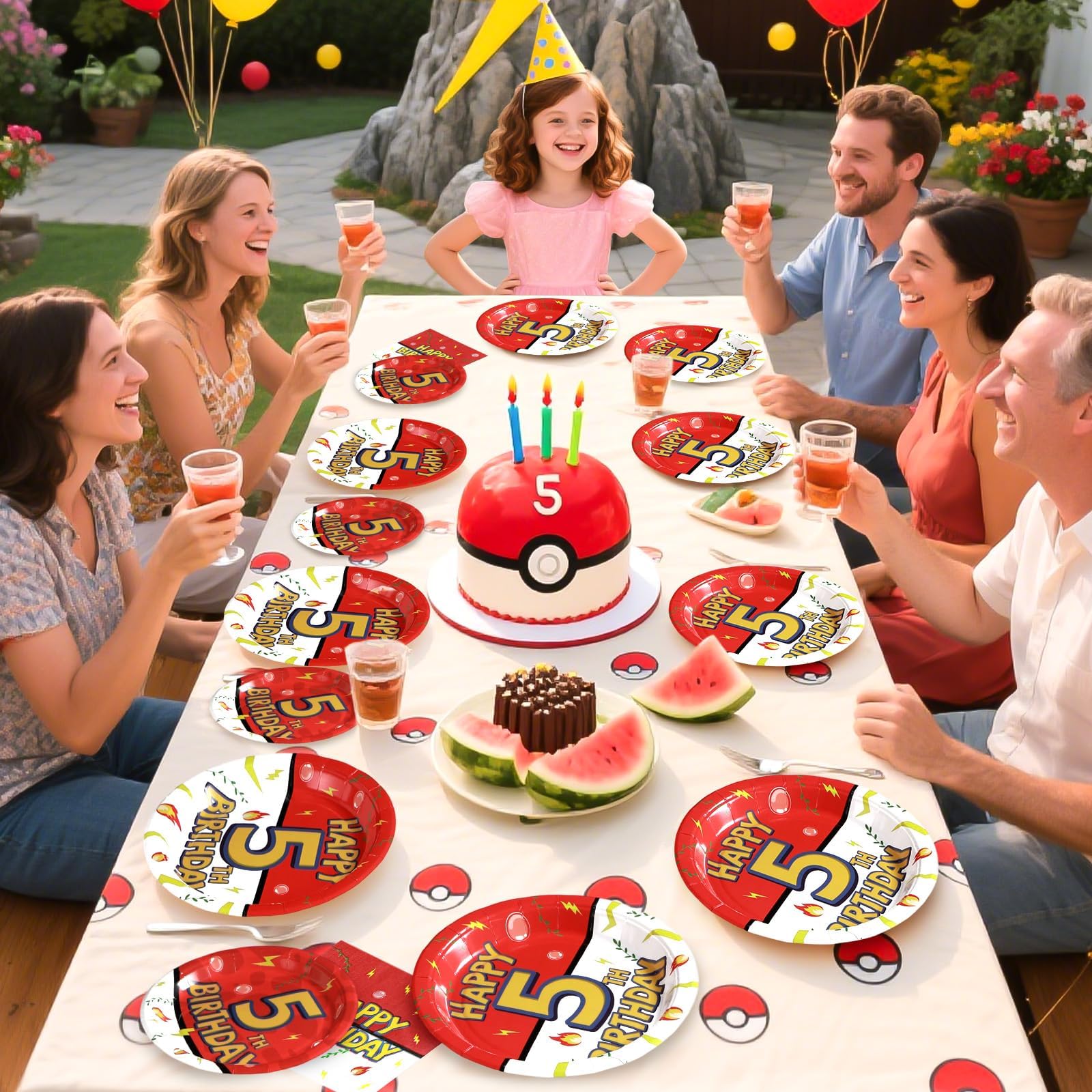 96 Pcs Anime 5th Birthday Party Plates and Napkins - Grencian