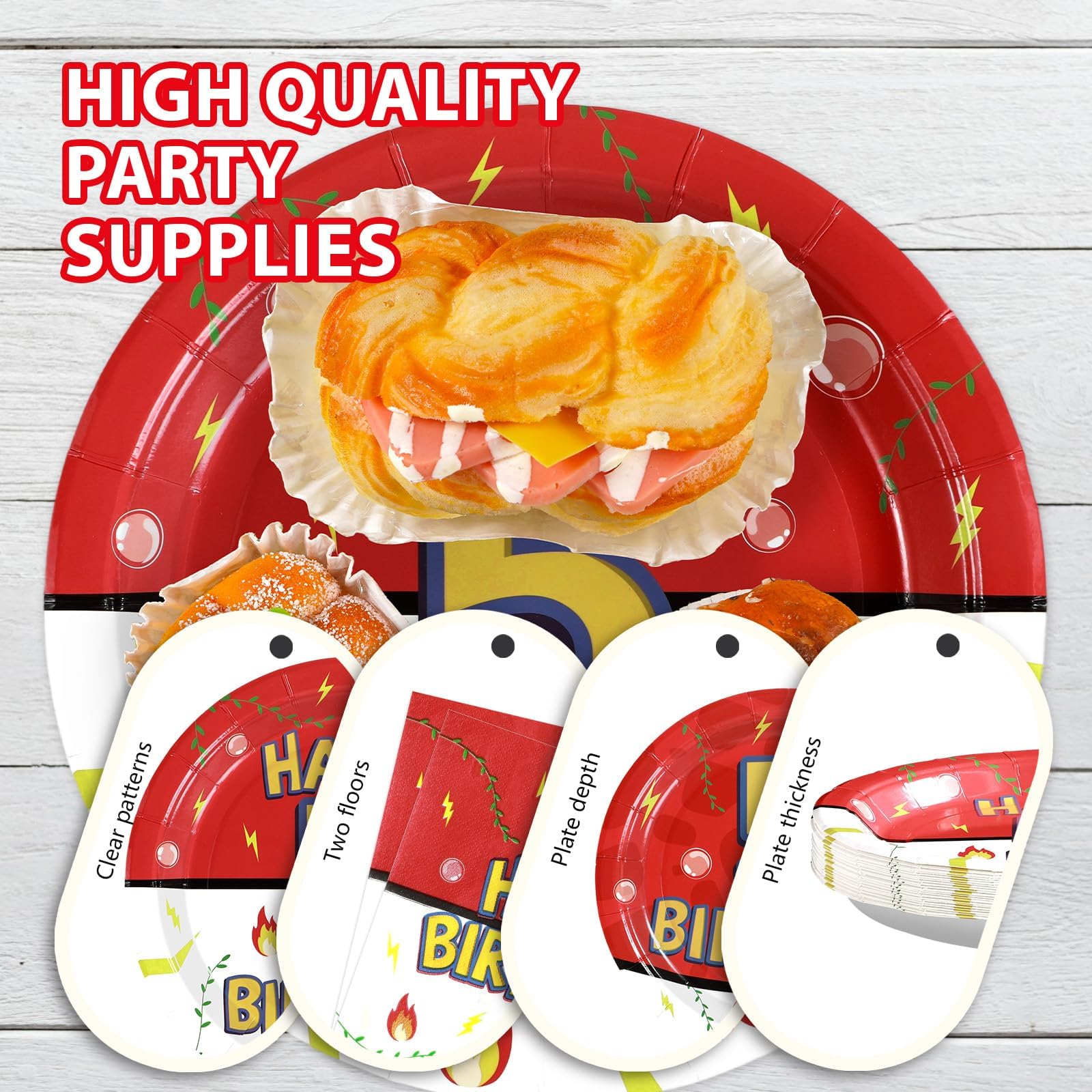 96 Pcs Anime 5th Birthday Party Plates and Napkins - Grencian