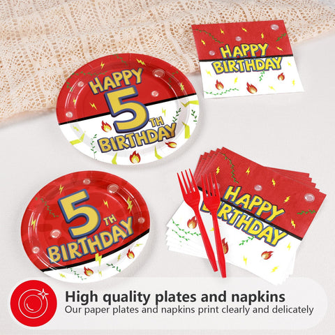 96 Pcs Anime 5th Birthday Party Plates and Napkins - Grencian