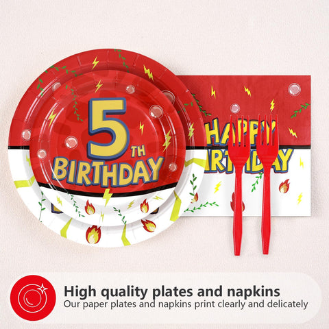 96 Pcs Anime 5th Birthday Party Plates and Napkins - Grencian