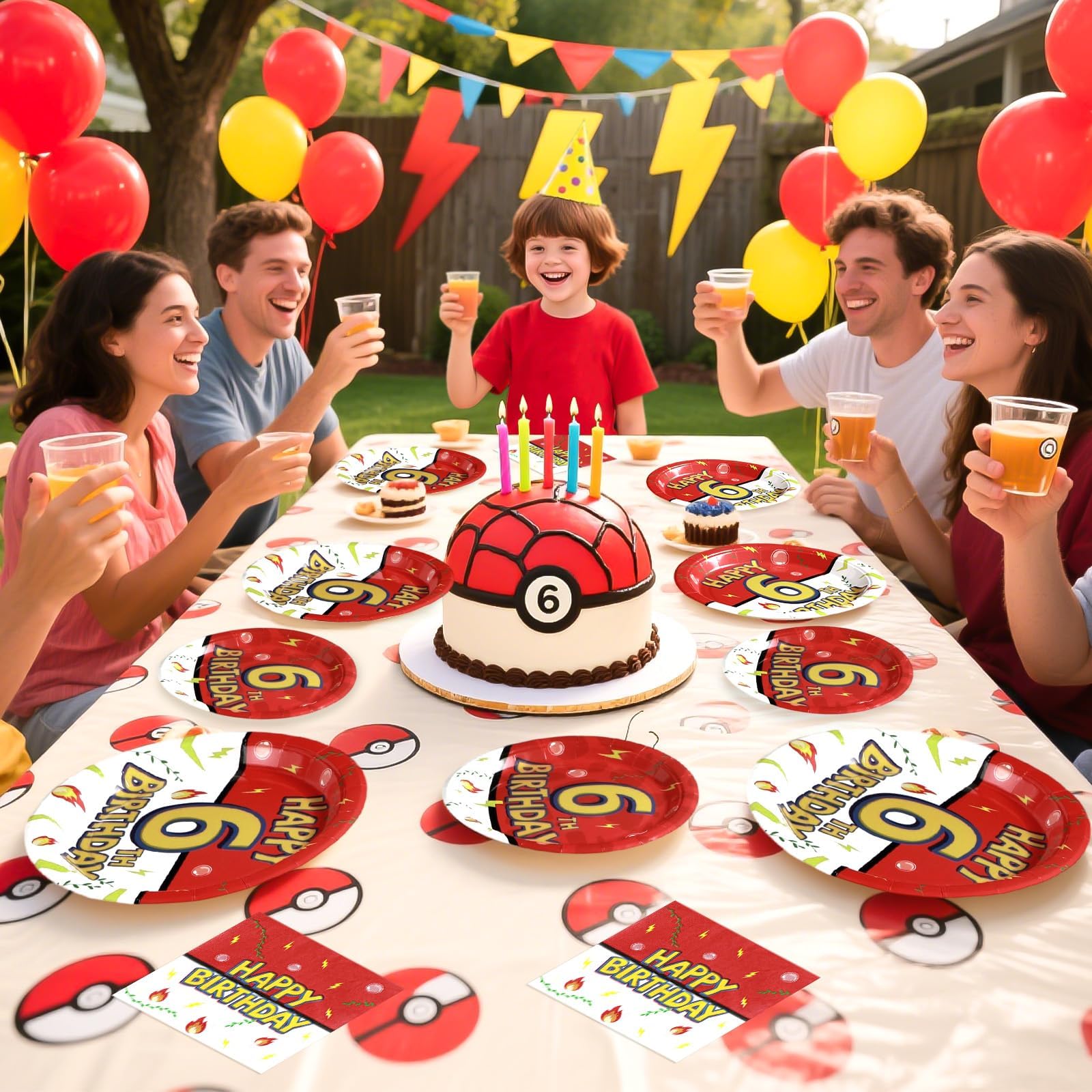 96 Pcs Anime 6th Birthday Party Plates and Napkins - Grencian