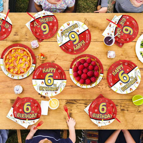 96 Pcs Anime 6th Birthday Party Plates and Napkins - Grencian