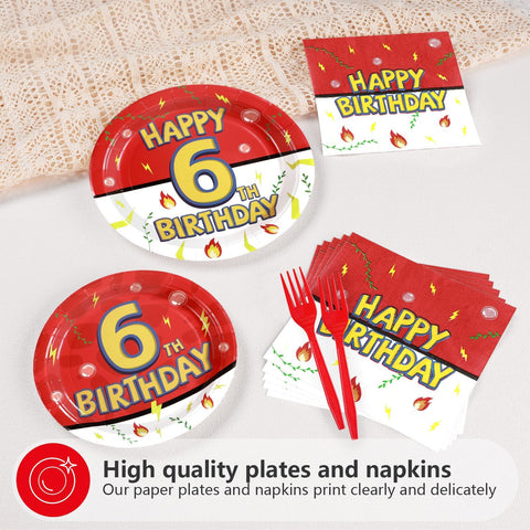 96 Pcs Anime 6th Birthday Party Plates and Napkins - Grencian