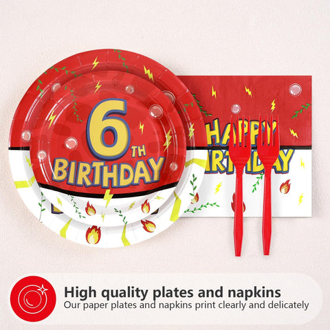 96 Pcs Anime 6th Birthday Party Plates and Napkins - Grencian