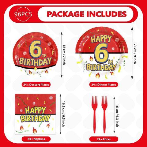 96 Pcs Anime 6th Birthday Party Plates and Napkins - Grencian