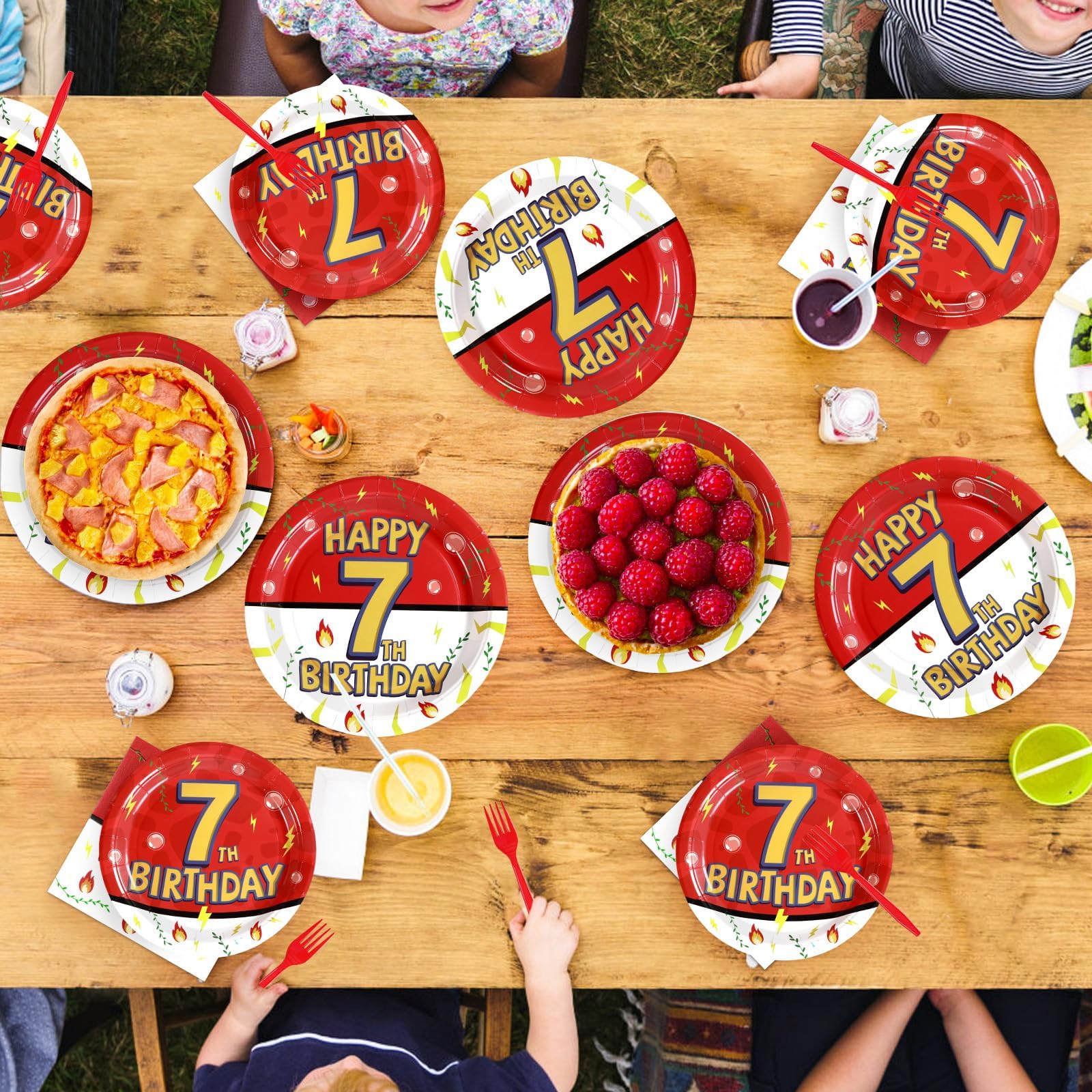 96 Pcs Anime 7th Birthday Party Plates and Napkins - Grencian