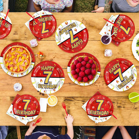 96 Pcs Anime 7th Birthday Party Plates and Napkins - Grencian