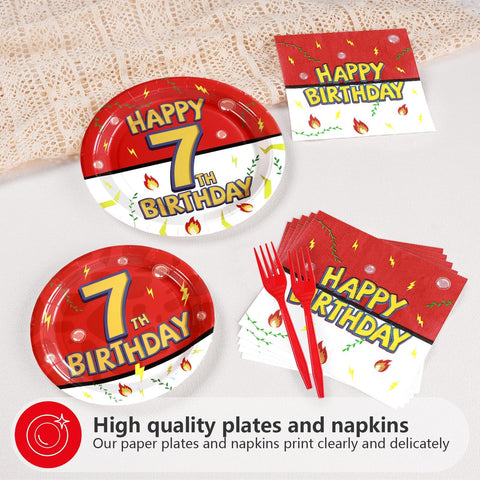 96 Pcs Anime 7th Birthday Party Plates and Napkins - Grencian