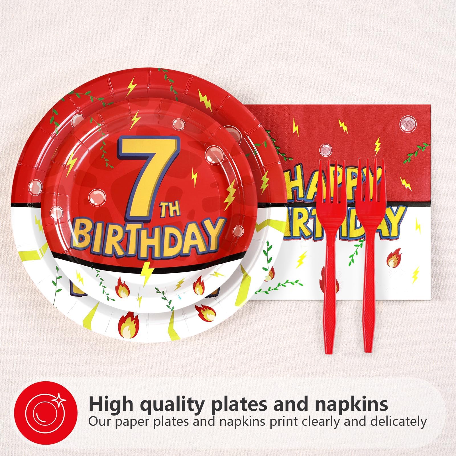 96 Pcs Anime 7th Birthday Party Plates and Napkins - Grencian