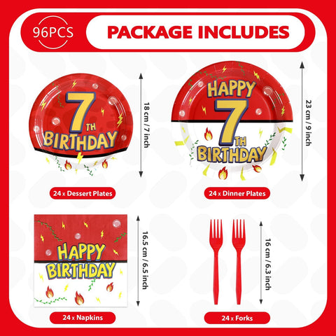 96 Pcs Anime 7th Birthday Party Plates and Napkins - Grencian