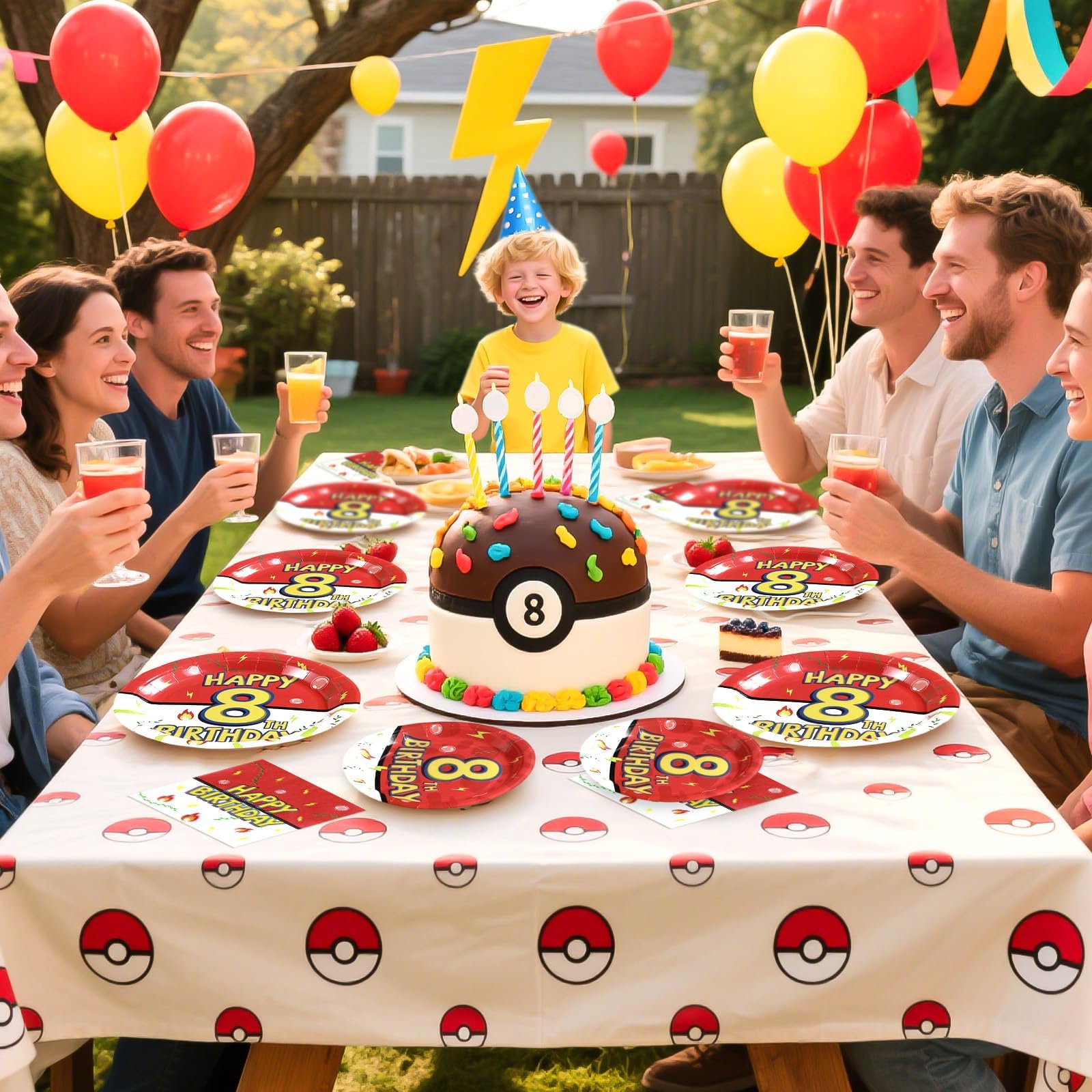 96 Pcs Anime 8th Birthday Party Plates and Napkins - Grencian
