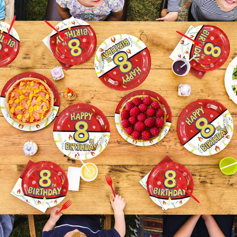 96 Pcs Anime 8th Birthday Party Plates and Napkins - Grencian