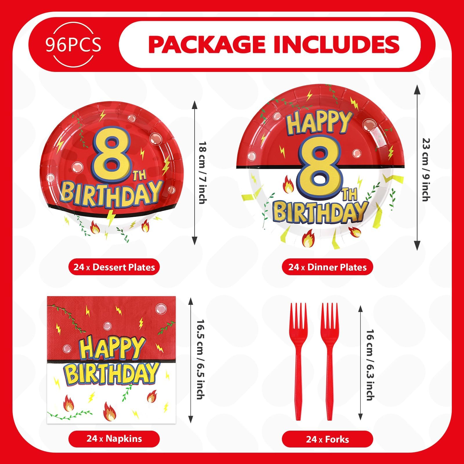 96 Pcs Anime 8th Birthday Party Plates and Napkins - Grencian