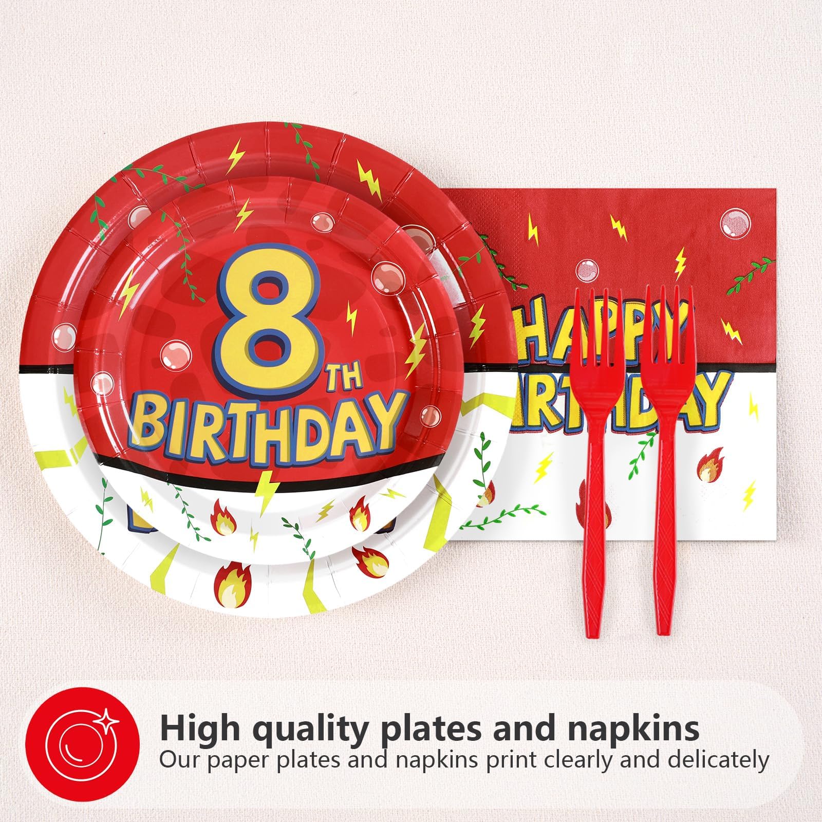 96 Pcs Anime 8th Birthday Party Plates and Napkins - Grencian