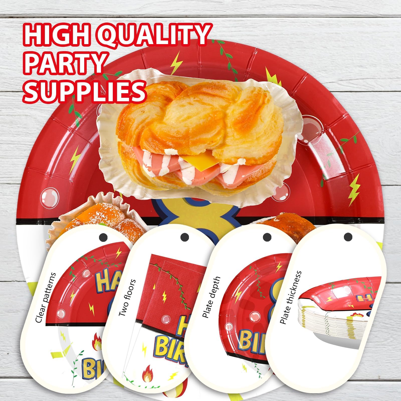 96 Pcs Anime 8th Birthday Party Plates and Napkins - Grencian