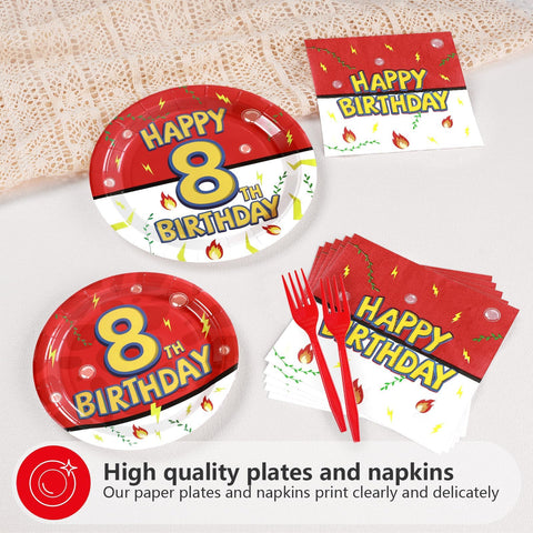 96 Pcs Anime 8th Birthday Party Plates and Napkins - Grencian