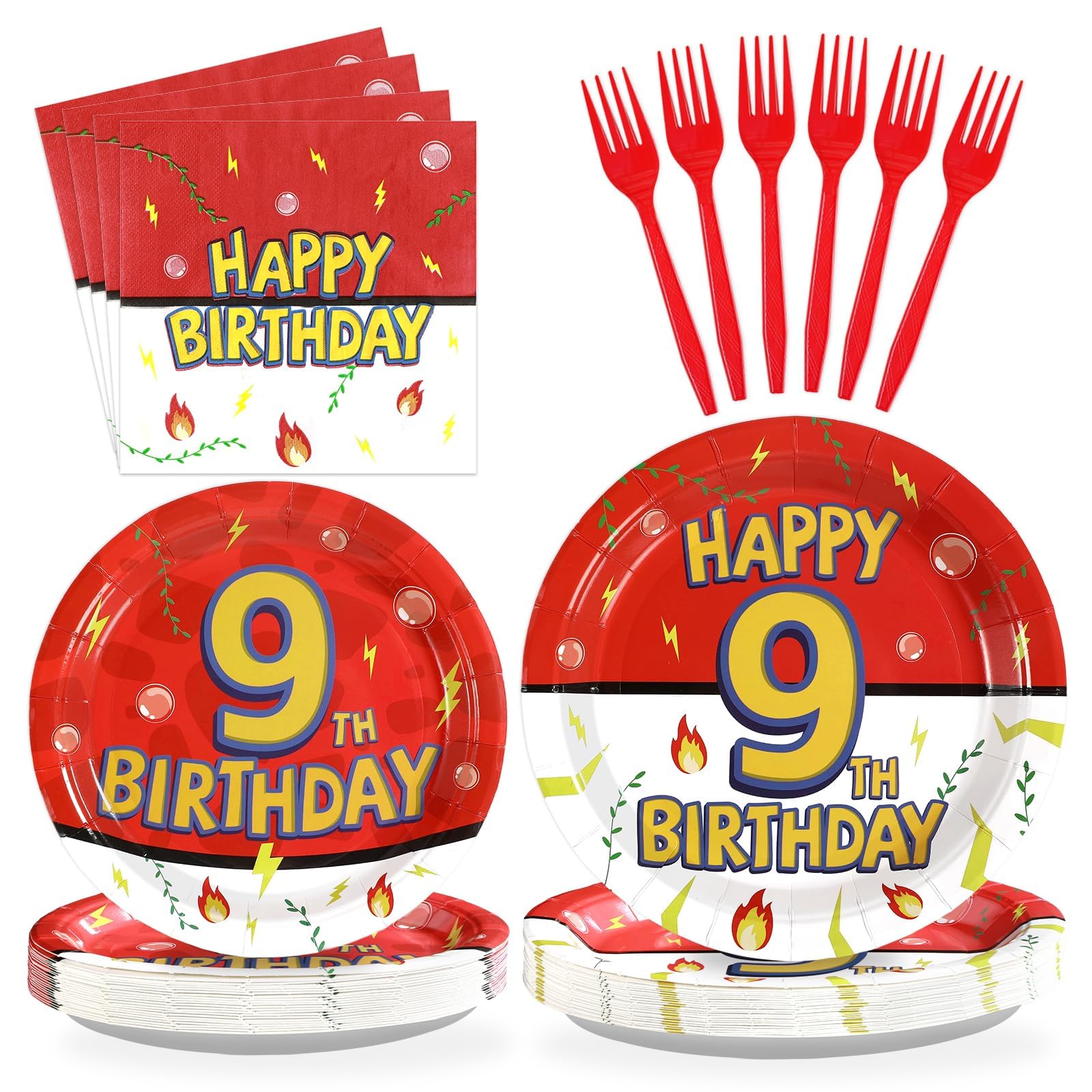 96 Pcs Anime 9th Birthday Party Plates and Napkins - Grencian