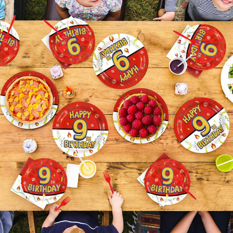 96 Pcs Anime 9th Birthday Party Plates and Napkins - Grencian