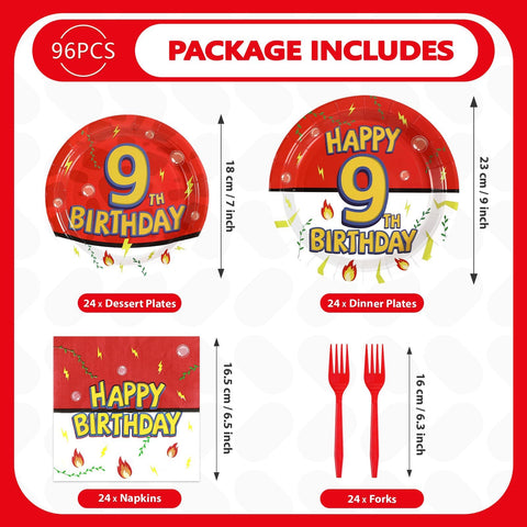 96 Pcs Anime 9th Birthday Party Plates and Napkins - Grencian
