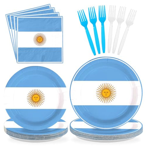 96 Pcs Argentine Flag Party Plates and Napkins - Grencian