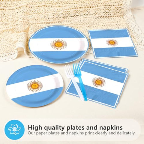 96 Pcs Argentine Flag Party Plates and Napkins - Grencian