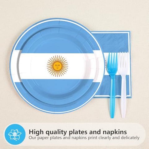96 Pcs Argentine Flag Party Plates and Napkins - Grencian