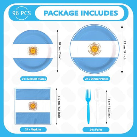 96 Pcs Argentine Flag Party Plates and Napkins - Grencian