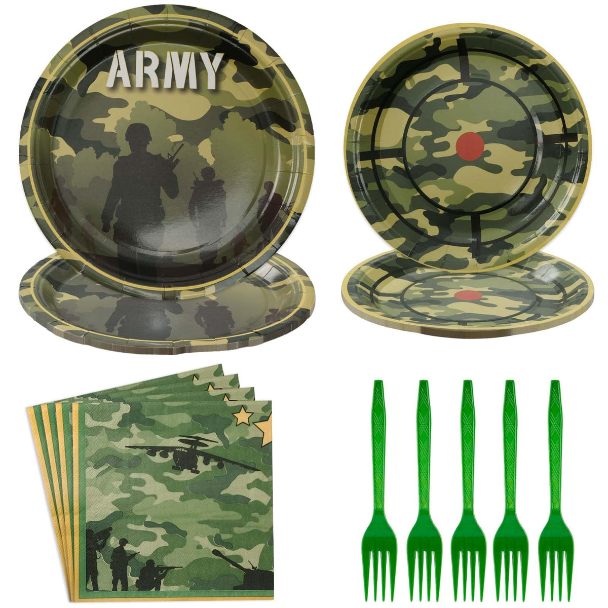 96 Pcs Army Camo Party Plates and Napkins - Grencian