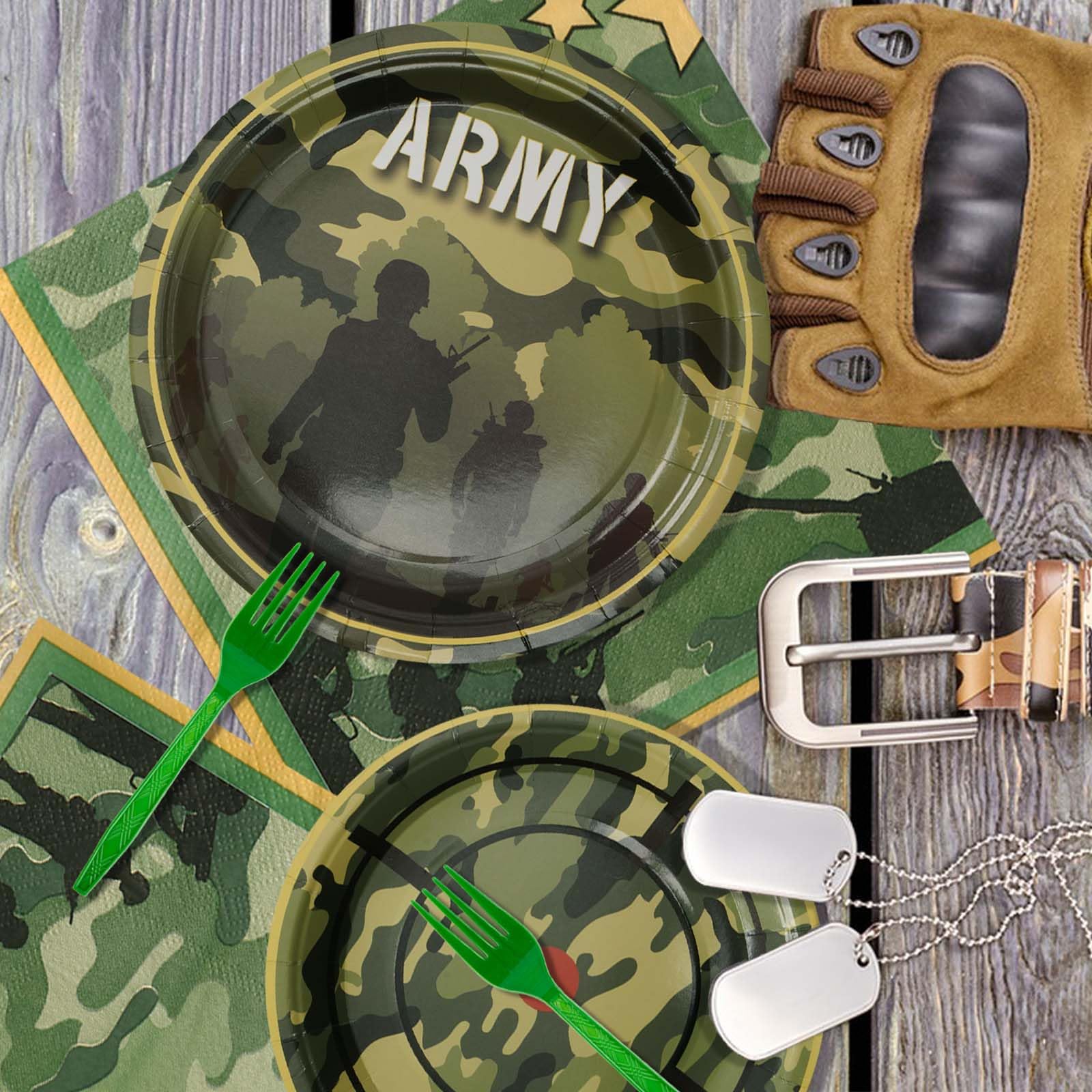 96 Pcs Army Camo Party Plates and Napkins - Grencian