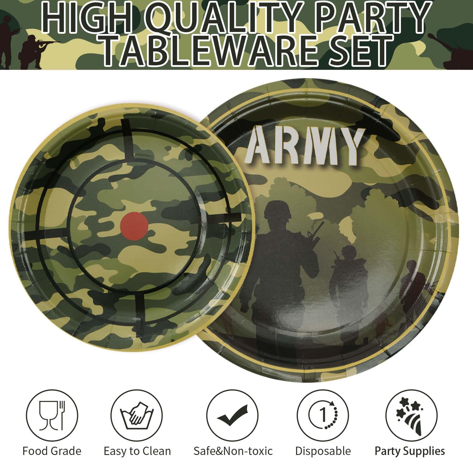 96 Pcs Army Camo Party Plates and Napkins - Grencian