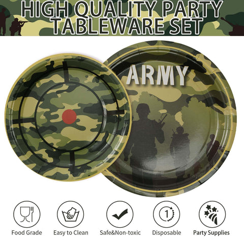 96 Pcs Army Camo Party Plates and Napkins - Grencian