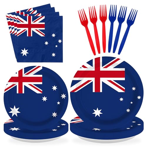 96 Pcs Australian Flag Party Plates and Napkins - Grencian