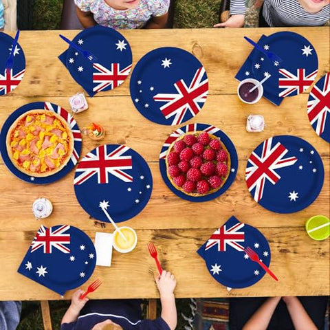 96 Pcs Australian Flag Party Plates and Napkins - Grencian