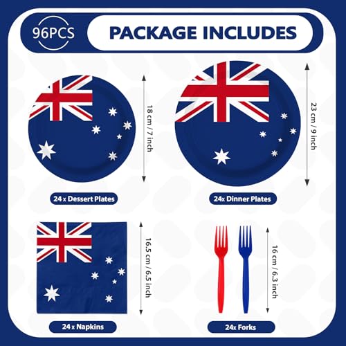 96 Pcs Australian Flag Party Plates and Napkins - Grencian