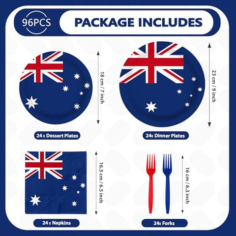 96 Pcs Australian Flag Party Plates and Napkins - Grencian
