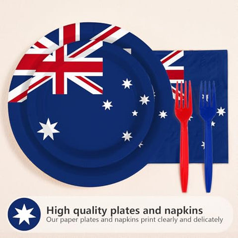 96 Pcs Australian Flag Party Plates and Napkins - Grencian