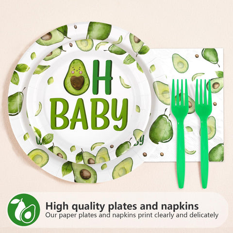 96 Pcs Avocado Gender Reveal Party Plates and Napkins - Grencian