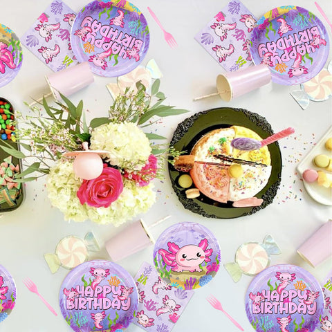 96 Pcs Axolotl Birthday Party Plates and Napkins - Grencian